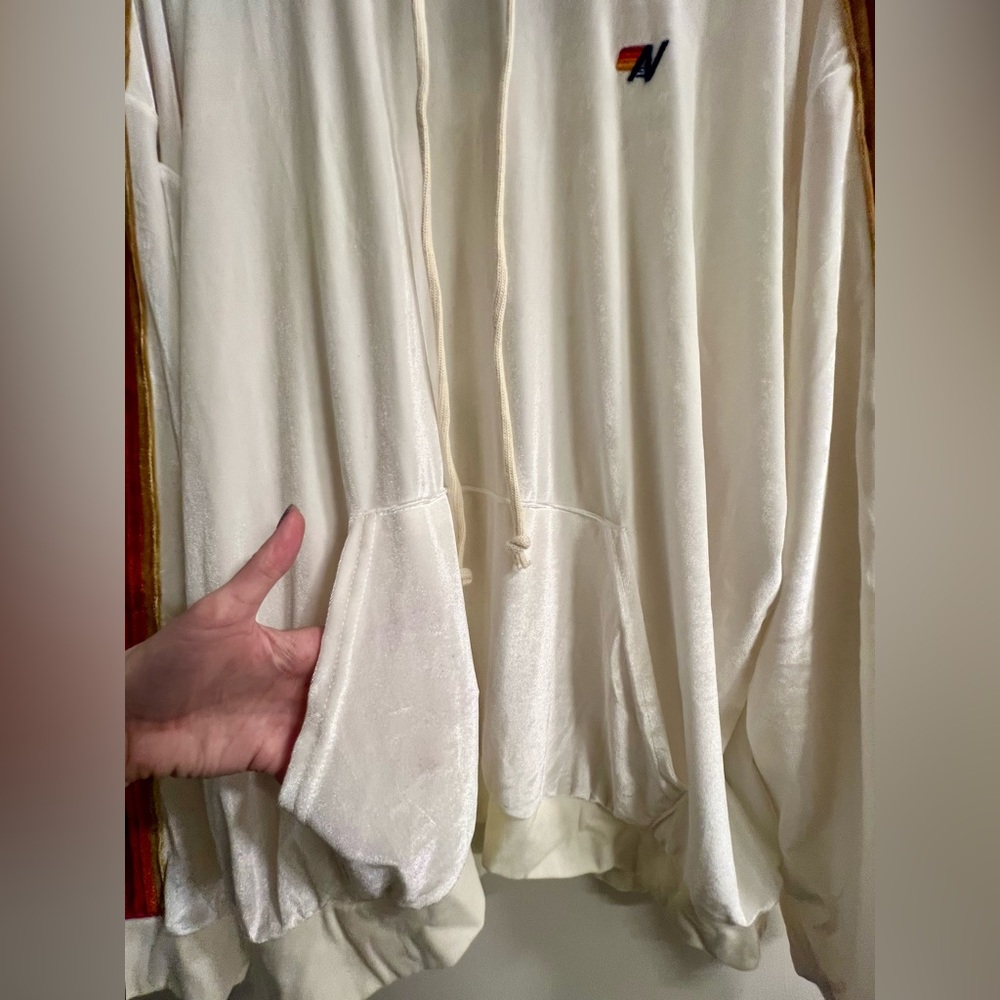 LIKE NEW Aviator Nation | Unisex Drawstring Hoodie with Multicolor Stripes - Picture 5 of 12